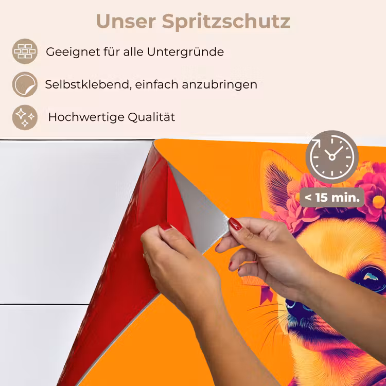 Kimono - Hondje - Bloemenkroon - Oranje keuken achterwand spatscherm klein -spatscherm_DE