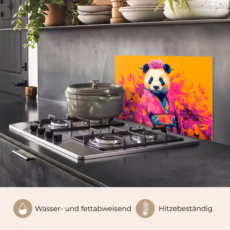 Kimono - Roze - Panda - Bloemenkroon keuken achterwand spatscherm klein -usp_DE