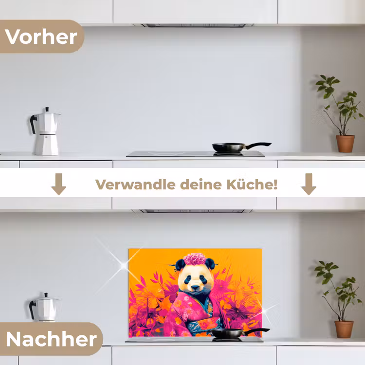Kimono - Roze - Panda - Bloemenkroon keuken achterwand spatscherm klein -voor_na_DE