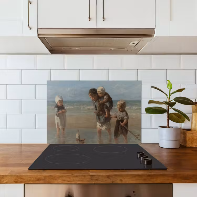 Kinderen der zee - Schilderij van Jozef Israëls keuken achterwand spatscherm klein -sfeer2