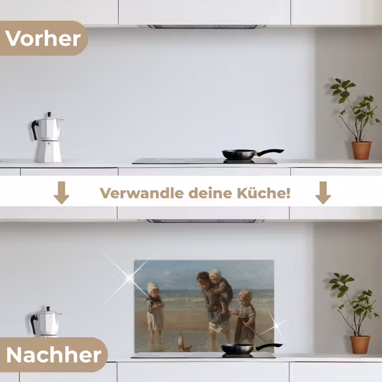 Kinderen der zee - Schilderij van Jozef Israëls keuken achterwand spatscherm klein -voor_na_DE
