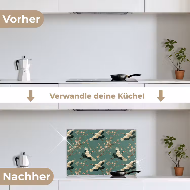 Kersenbloesem - Kraamvogels - Groen keuken achterwand spatscherm klein 900 -voor_na_DE