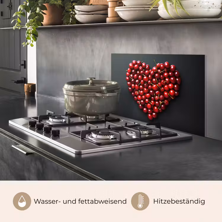 Kersen - Hart - Rood - Zwart keuken achterwand spatscherm klein -usp_DE