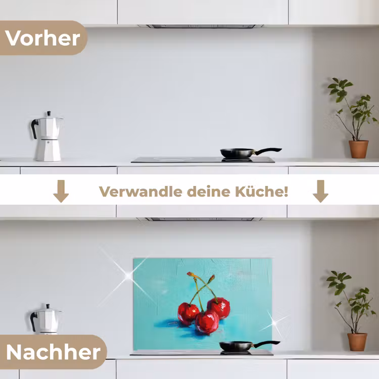 Kersen - Rood - Drie - Geverfd keuken achterwand spatscherm klein -voor_na_DE