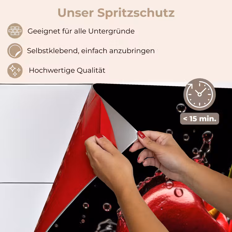 Kersen - Rood - Fruit - Water - Zwart keuken achterwand spatscherm klein -spatscherm_DE