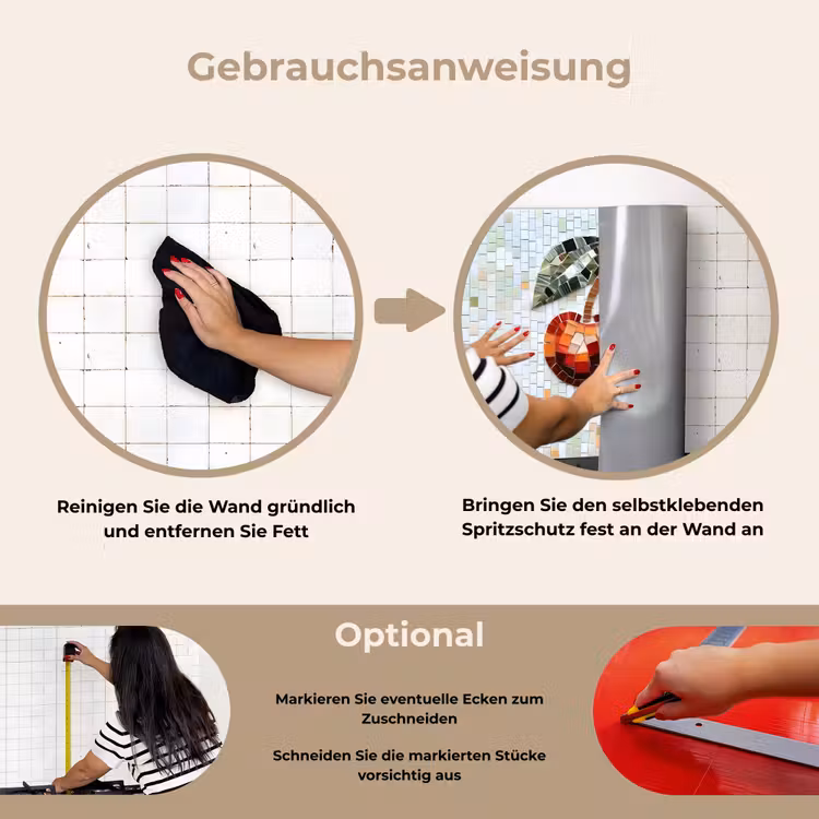 Kersen - Rood - Mozaïek - Blaadjes keuken achterwand spatscherm klein -gebruiksaanwijzing_DE