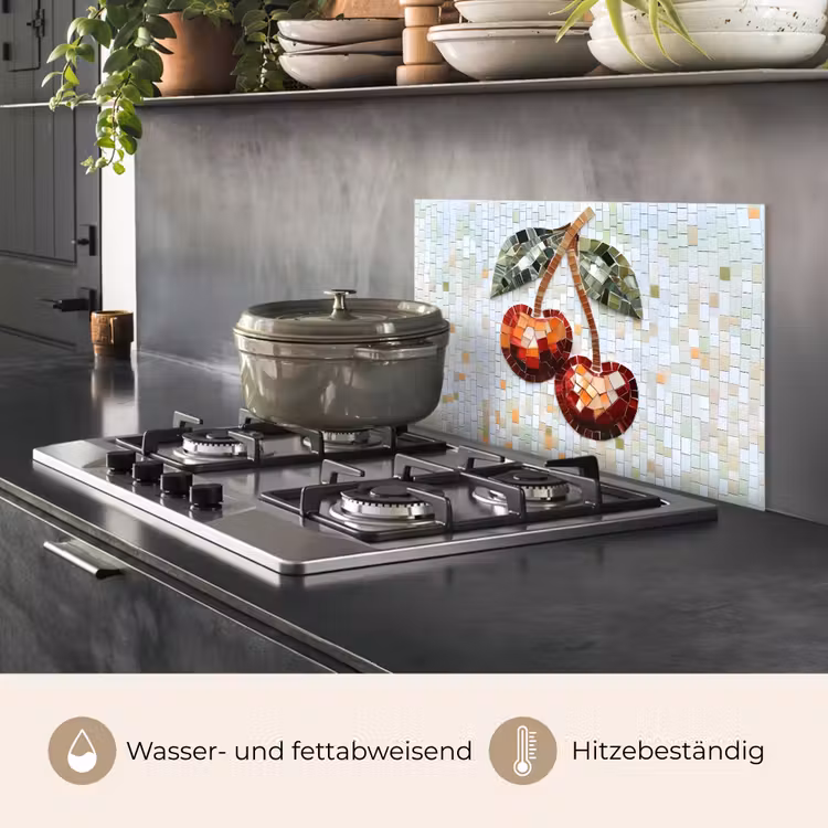 Kersen - Rood - Mozaïek - Blaadjes keuken achterwand spatscherm klein -usp_DE