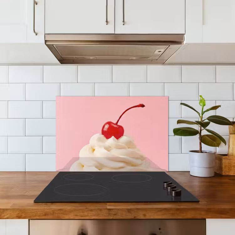 Kers - Slagroom - Roze keuken achterwand spatscherm klein -sfeer2
