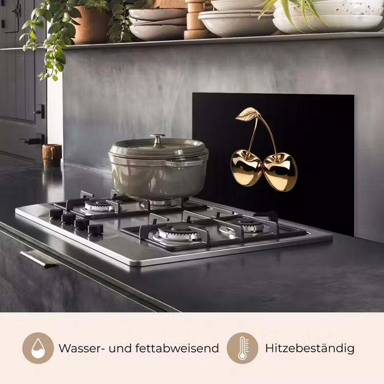 Kersen - Zwart - Goud - Chrome keuken achterwand spatscherm klein -usp_DE