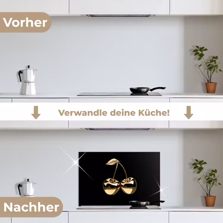 Kersen - Zwart - Goud - Chrome keuken achterwand spatscherm klein -voor_na_DE
