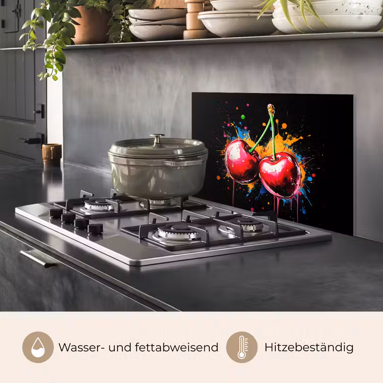 Kersen - Fruit - Graffiti - Verf - Abstract - Modern - Kleurrijk keuken achterwand spatscherm klein -usp_DE