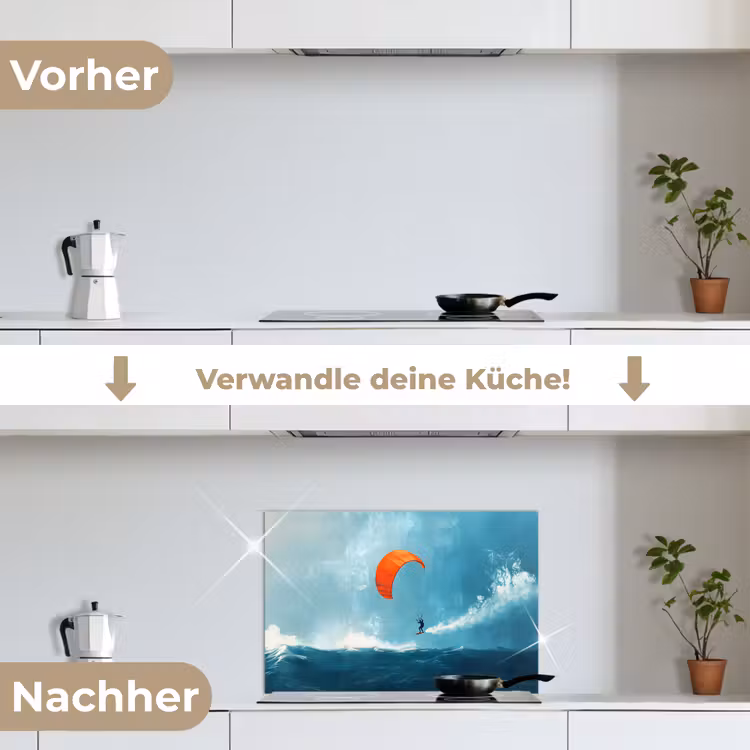 Kitesurfer - Oranje - Zee - Lucht keuken achterwand spatscherm klein -voor_na_DE