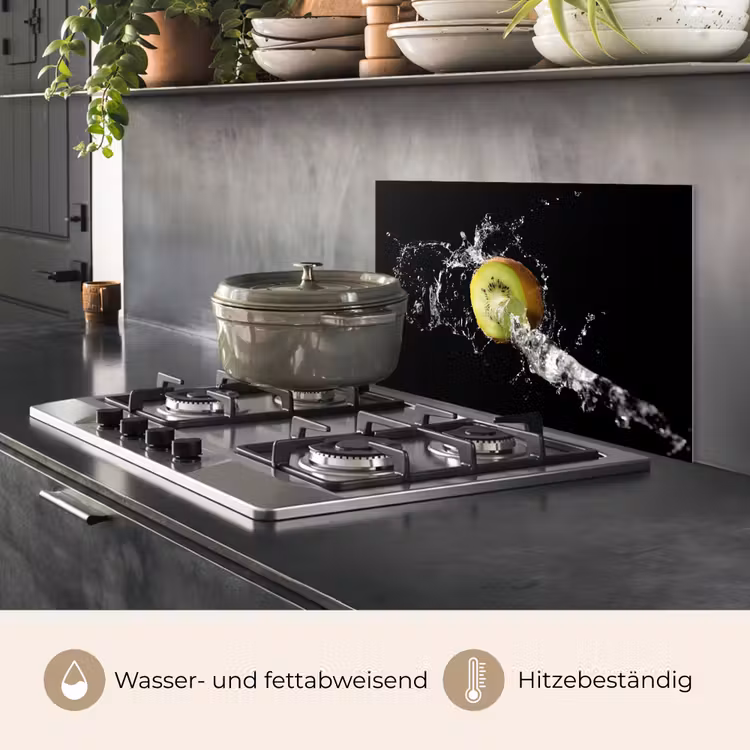 Kiwi - Fruit - Stilleven - Water - Zwart keuken achterwand spatscherm klein -usp_DE