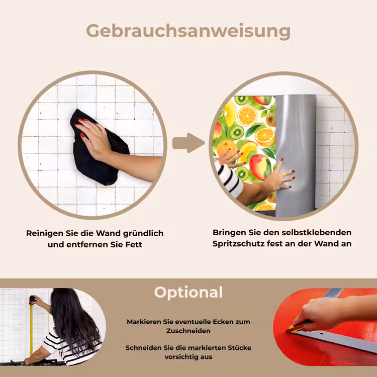 Kiwi - Sinasappel - Mango - Perzik keuken achterwand spatscherm klein 900 -gebruiksaanwijzing_DE