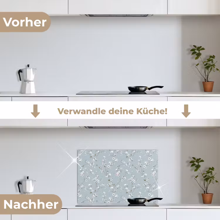 Klassiek - Bloemen - Blauw keuken achterwand spatscherm klein 900 -voor_na_DE