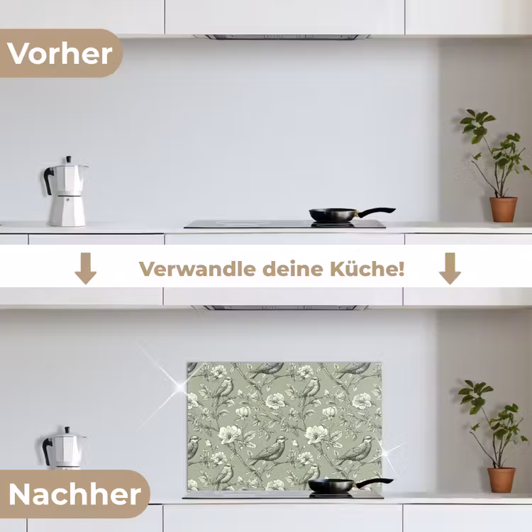 Klassiek - Botanisch - Groen keuken achterwand spatscherm klein 900 -voor_na_DE
