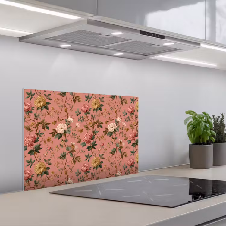 Klassiek - Botanisch - Roze keuken achterwand spatscherm klein 900 -3d_schuin