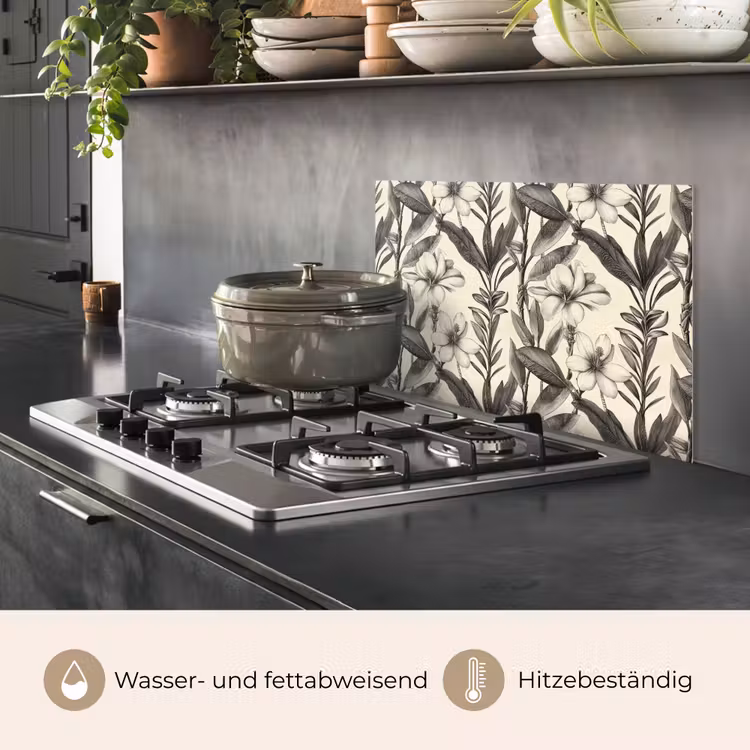 Klassiek - Botanisch - Zwart - Beige keuken achterwand spatscherm klein 900 -usp_DE