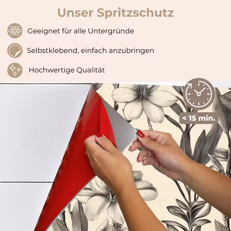 Klassiek - Botanisch - Zwart - Beige keuken achterwand spatscherm klein 900 -spatscherm_DE