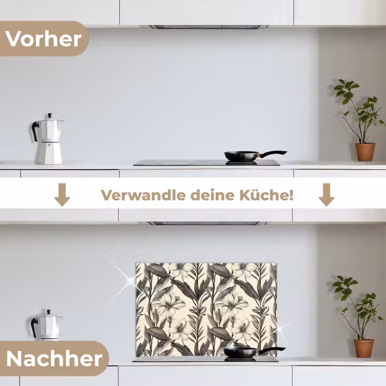 Klassiek - Botanisch - Zwart - Beige keuken achterwand spatscherm klein 900 -voor_na_DE