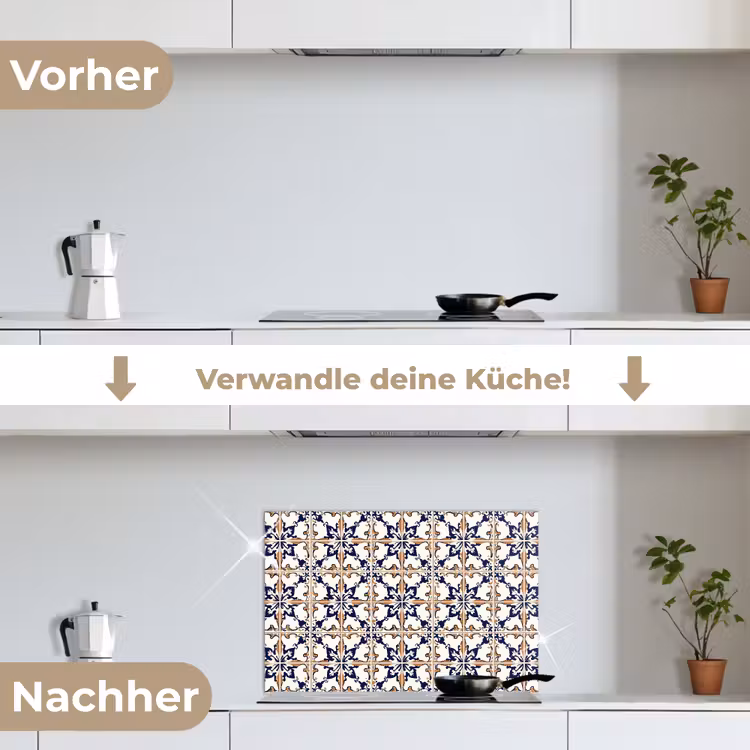 Klassiek - Patroon - Kleurrijk keuken achterwand spatscherm klein 900 -voor_na_DE