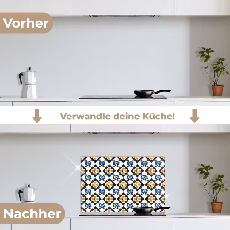 Klassiek - Geometrisch - Blauw keuken achterwand spatscherm klein 900 -voor_na_DE