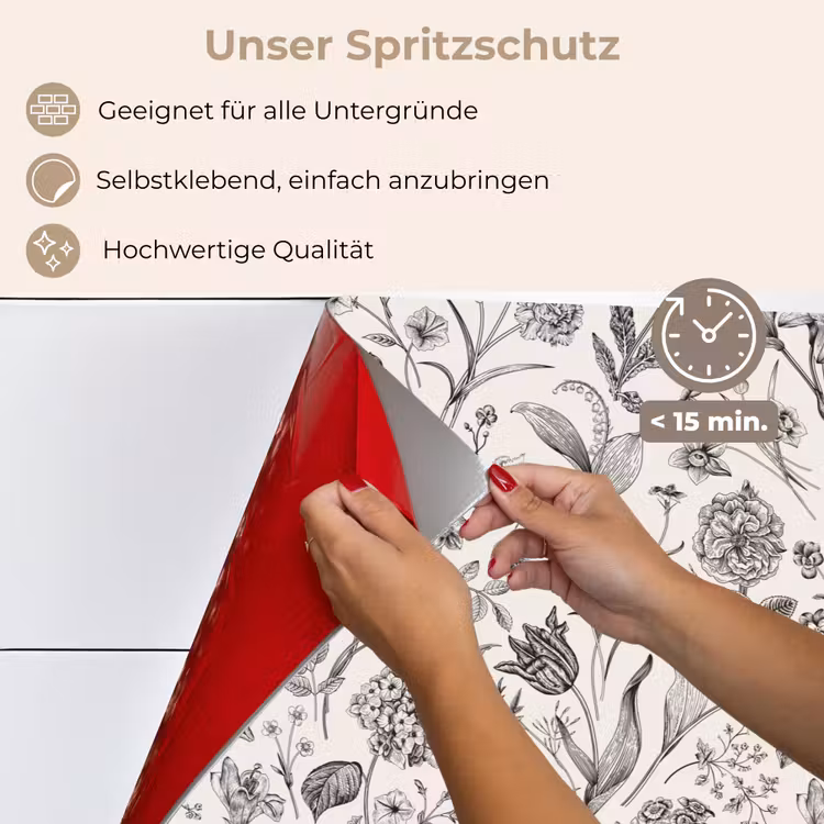 Classic - Black - White - Floral keuken achterwand spatscherm klein 900 -spatscherm_DE