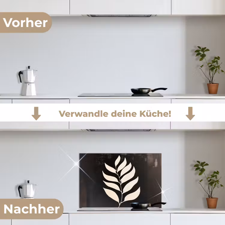 Blad - Wit - Minimalistisch keuken achterwand spatscherm klein -voor_na_DE