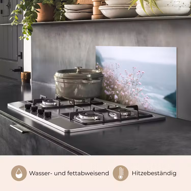 Klif - Bloemen - Zee - Roze keuken achterwand spatscherm klein -usp_DE