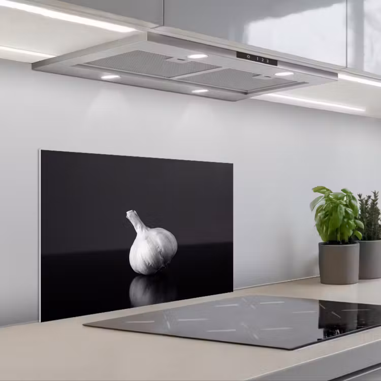 Knoflook - Zwart - Wit keuken achterwand spatscherm klein -3d_schuin