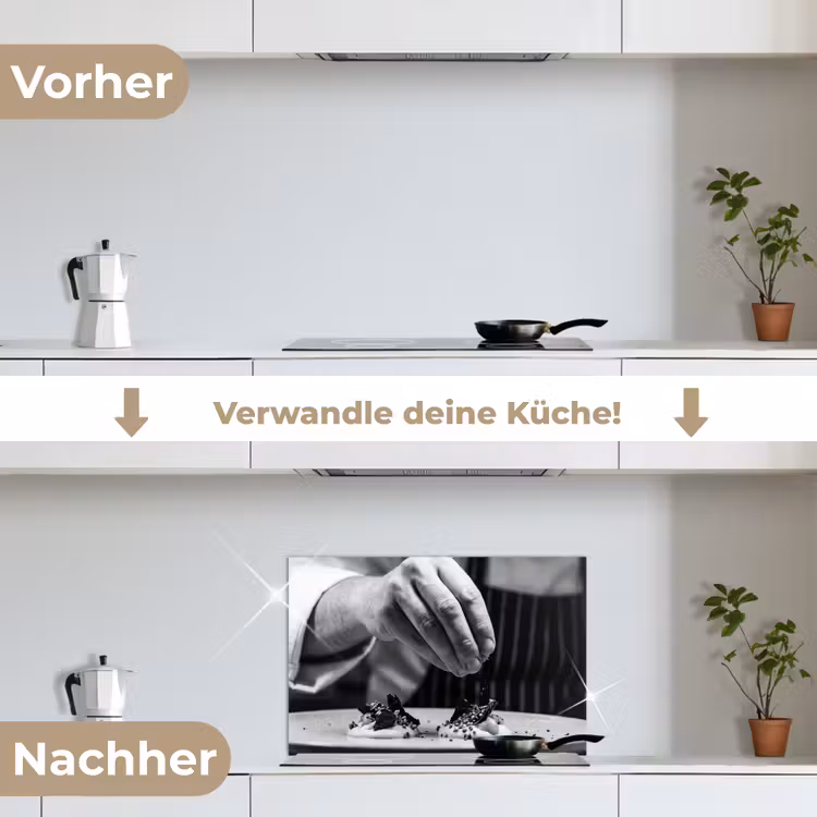 Chef - Garnering - Gerecht keuken achterwand spatscherm klein -voor_na_DE