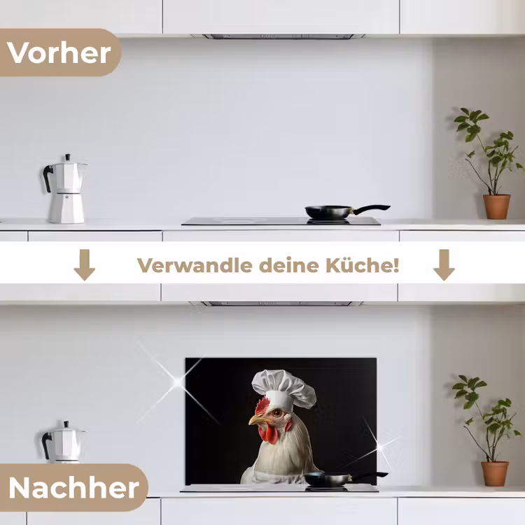 Kok - Rood - Kip keuken achterwand spatscherm klein -voor_na_DE
