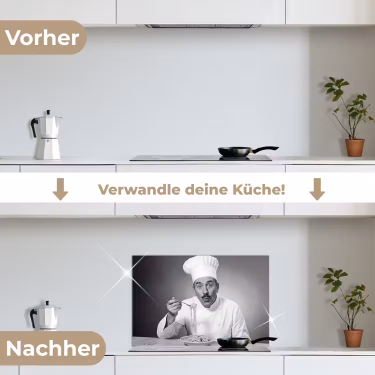 Chef - Spaghetti - Pasta keuken achterwand spatscherm klein -voor_na_DE