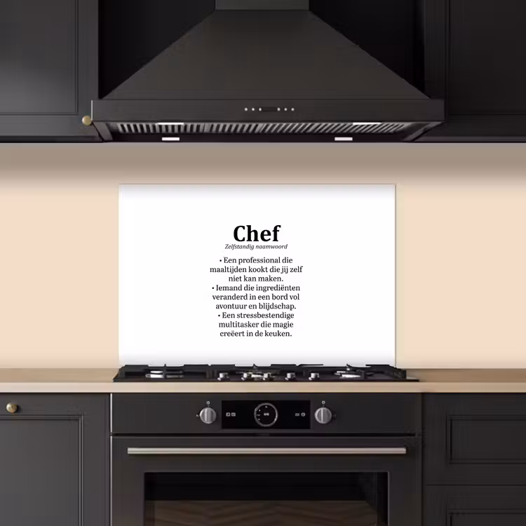 Kok - Definitie - Chef - Koken - Keuken - Spreuken - Woordenboek keuken achterwand spatscherm klein -sfeer1