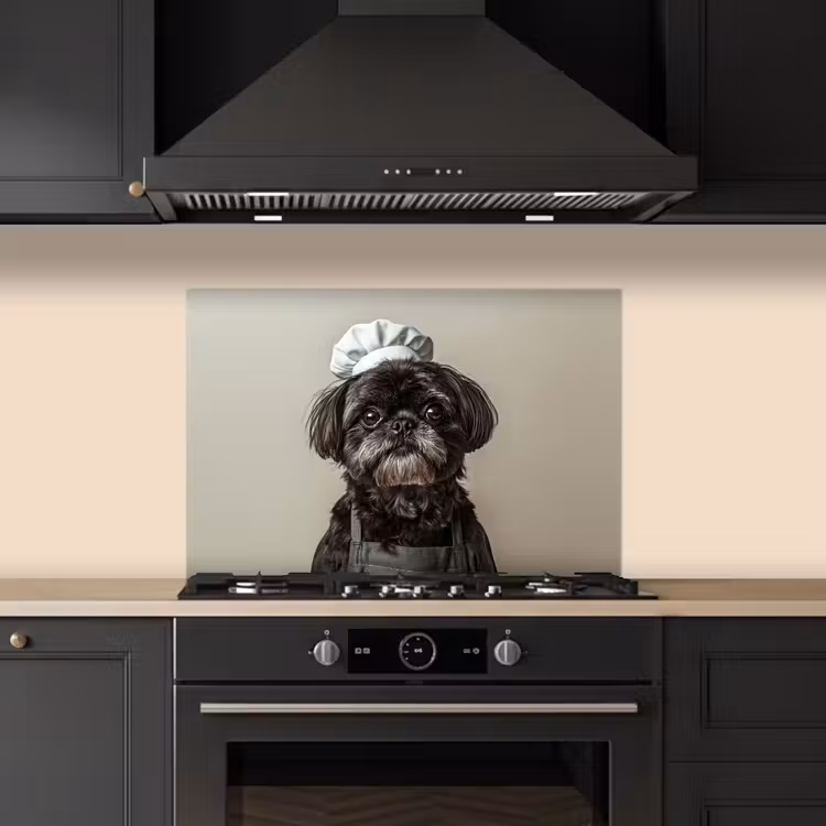 Kokskleding - Zwart - Hondje keuken achterwand spatscherm klein -sfeer1