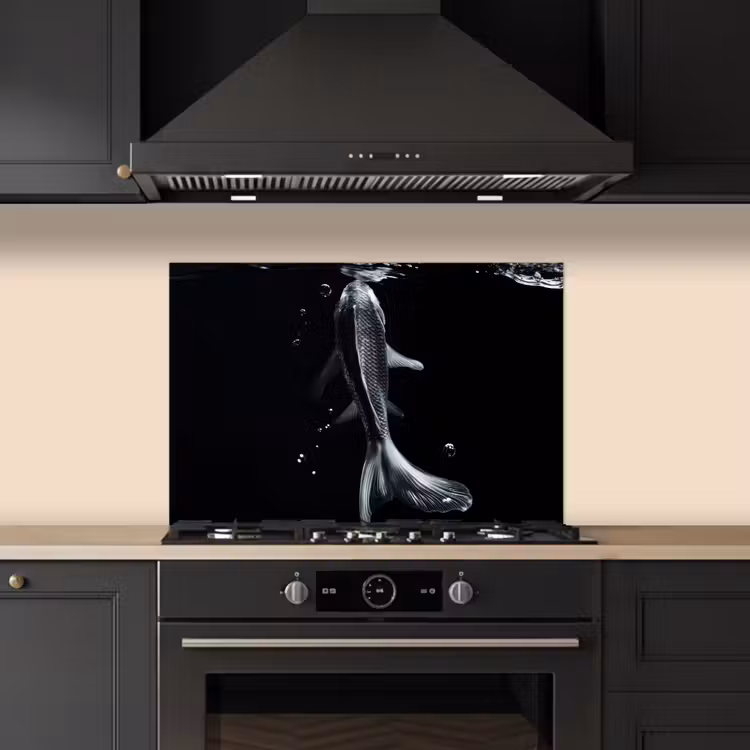 Koi - Vissen - Water - Zwart keuken achterwand spatscherm klein -sfeer1