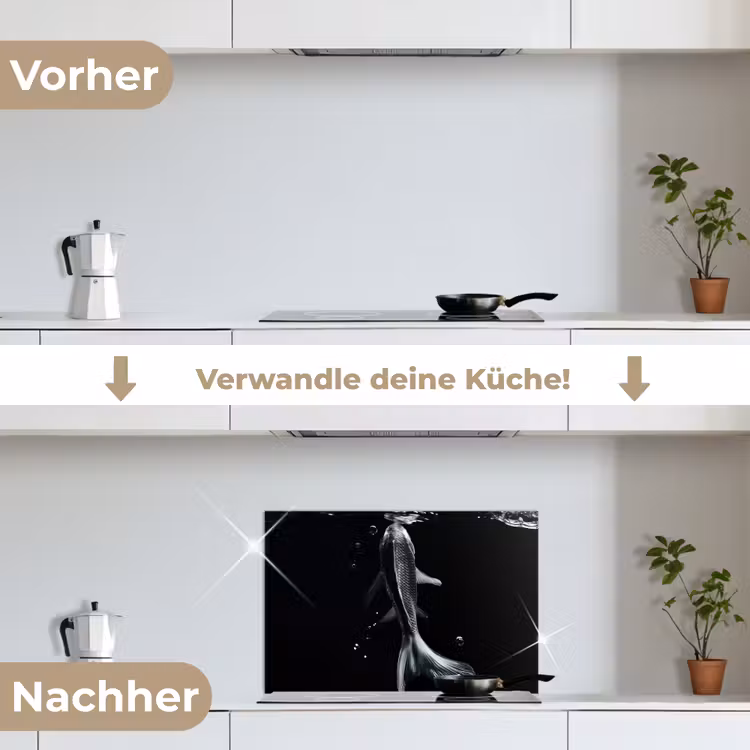 Koi - Vissen - Water - Zwart keuken achterwand spatscherm klein -voor_na_DE
