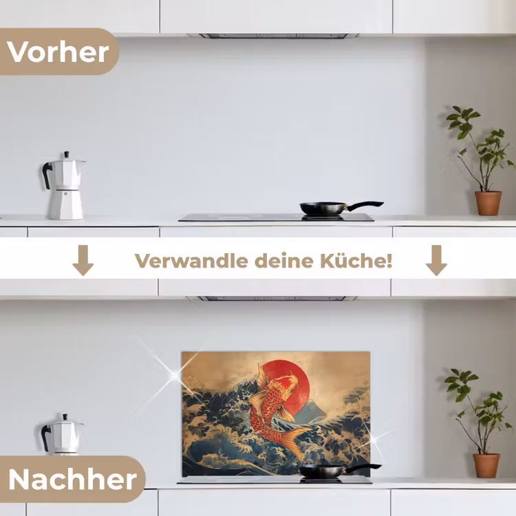 Koi - Zee - Golven - Zon keuken achterwand spatscherm klein -voor_na_DE