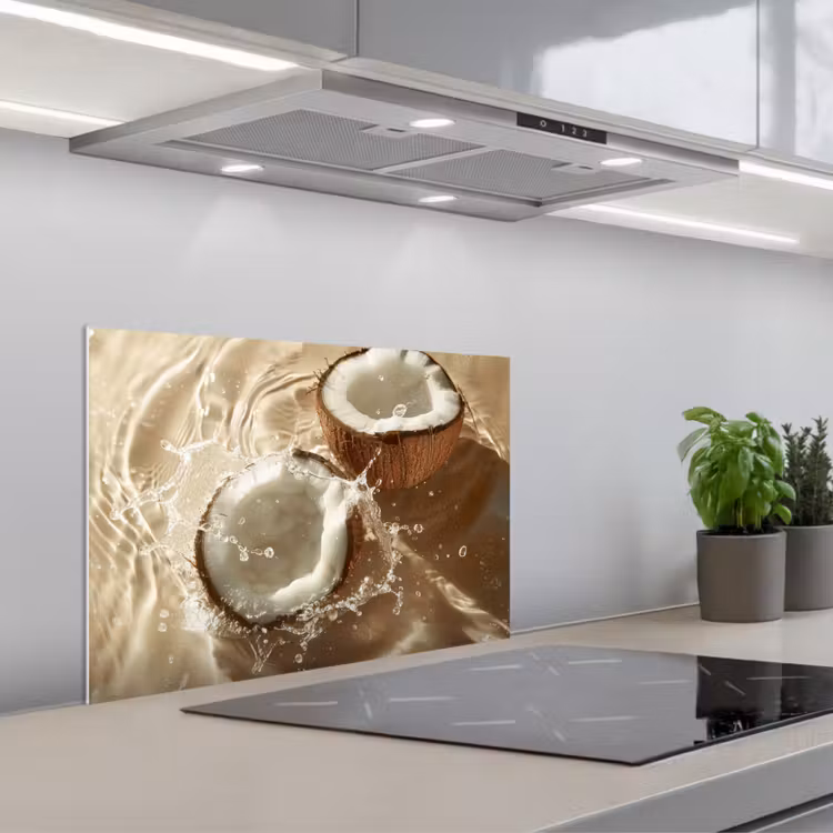 Kokosnoot - Water - Beige - Spetters keuken achterwand spatscherm klein -3d_schuin