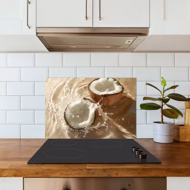 Kokosnoot - Water - Beige - Spetters keuken achterwand spatscherm klein -sfeer2