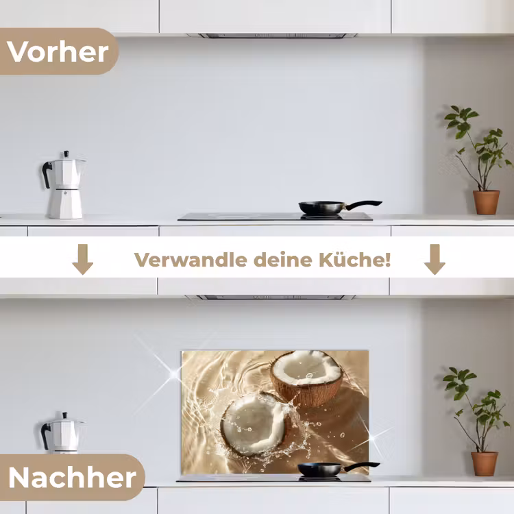 Kokosnoot - Water - Beige - Spetters keuken achterwand spatscherm klein -voor_na_DE
