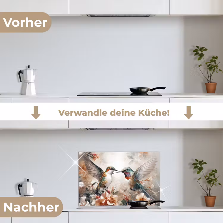 Kolibrie - Vogels - Bloemen - Natuur keuken achterwand spatscherm klein -voor_na_DE