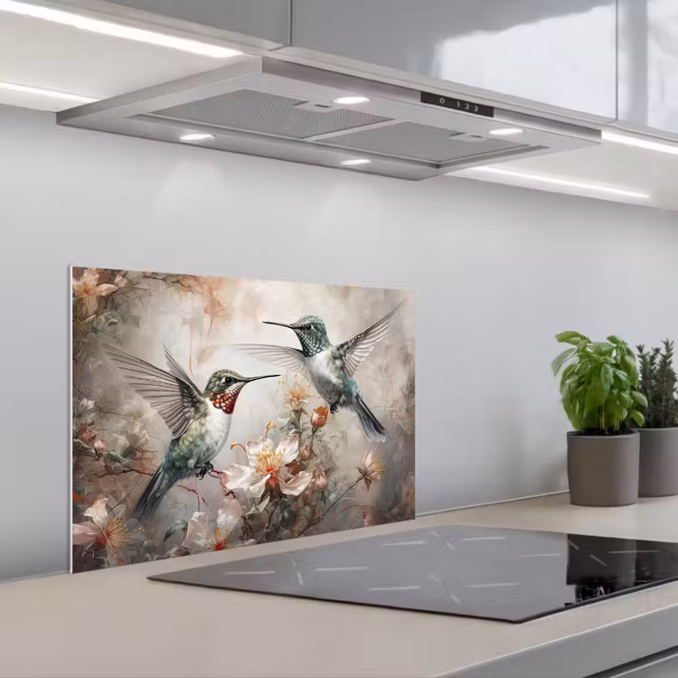 Kolibrie - Vogels - Bloemen - Planten keuken achterwand spatscherm klein -3d_schuin
