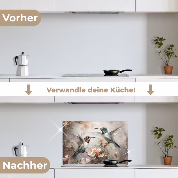 Kolibrie - Vogels - Bloemen - Planten keuken achterwand spatscherm klein -voor_na_DE