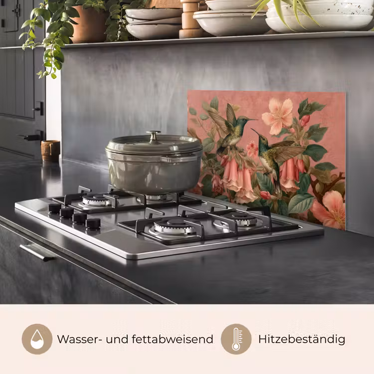 Kolibries - Bloemen - Groen - Roze keuken achterwand spatscherm klein -usp_DE