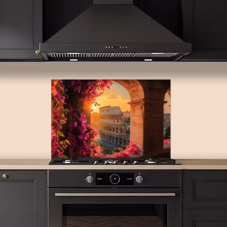 Colosseum - Rome - Roze Bloemen keuken achterwand spatscherm klein -sfeer1