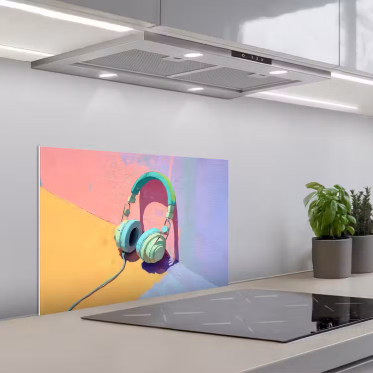Koptelefoon - Mintgroen - Draad keuken achterwand spatscherm klein -3d_schuin
