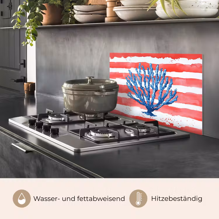 Koraal - Verfstructuur - Rood - Blauw keuken achterwand spatscherm klein -usp_DE