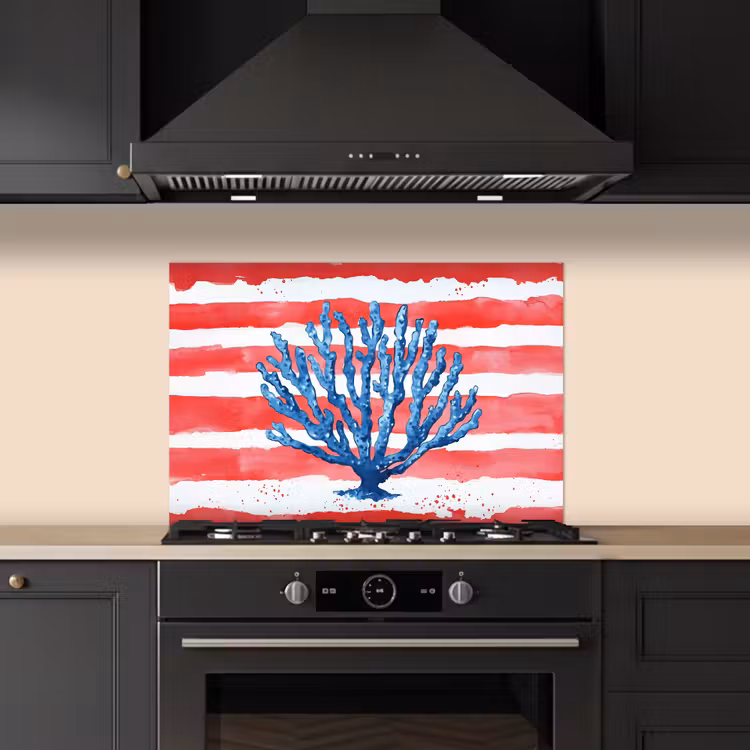 Koraal - Verfstructuur - Rood - Blauw keuken achterwand spatscherm klein -sfeer1