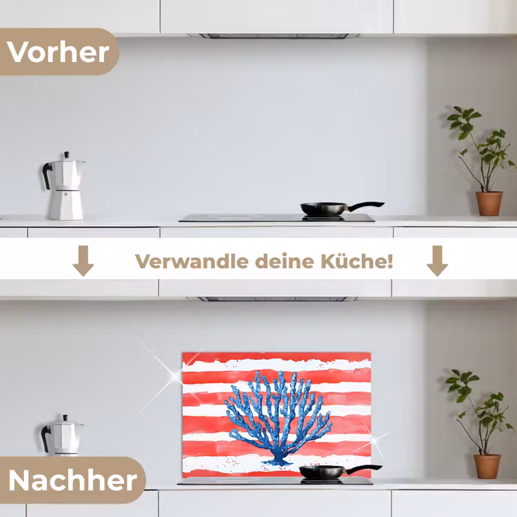 Koraal - Verfstructuur - Rood - Blauw keuken achterwand spatscherm klein -voor_na_DE